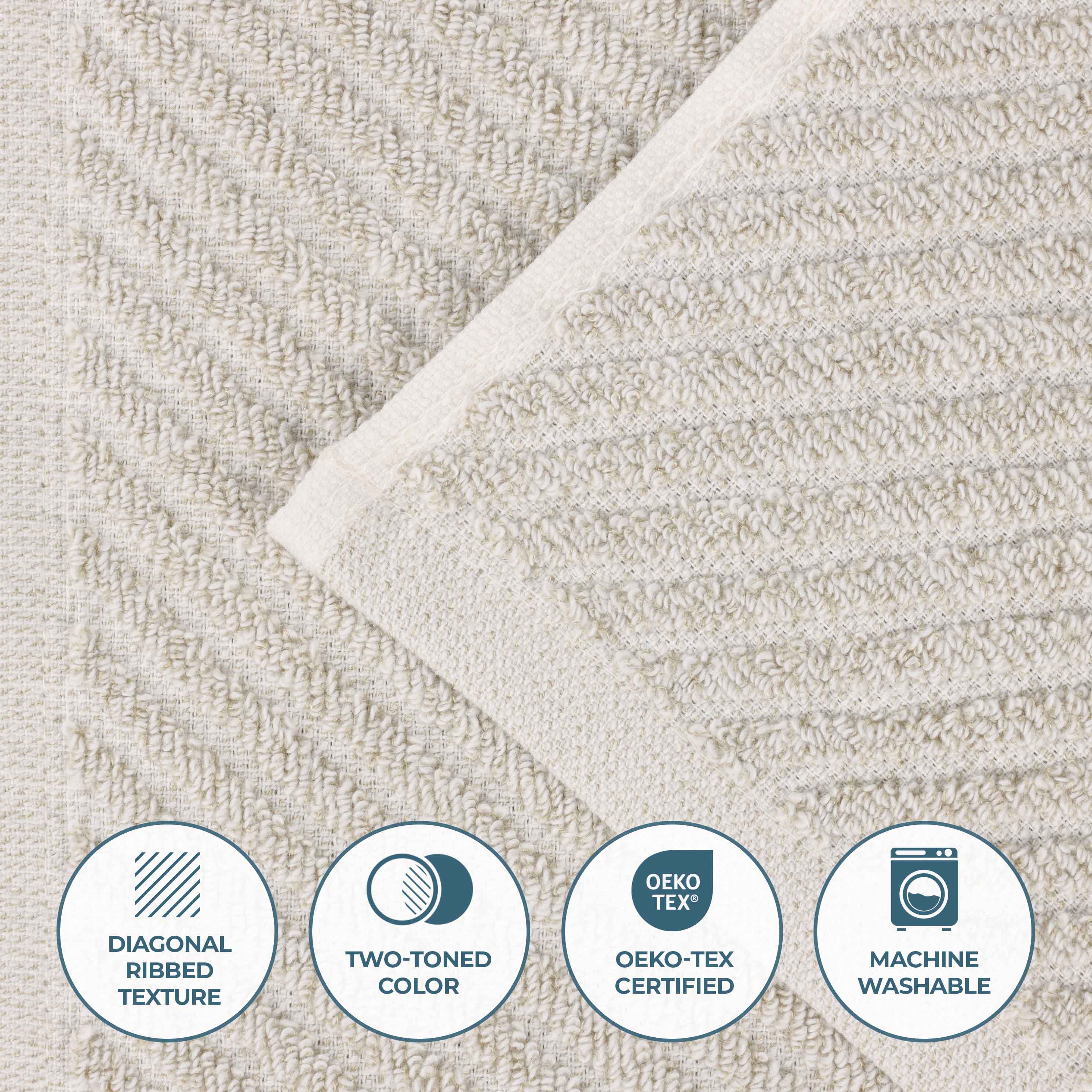 Amelia Cotton Blend Textured Diagonal Ribbed 3 Piece Towel Set - Towel Set by Superior Brand