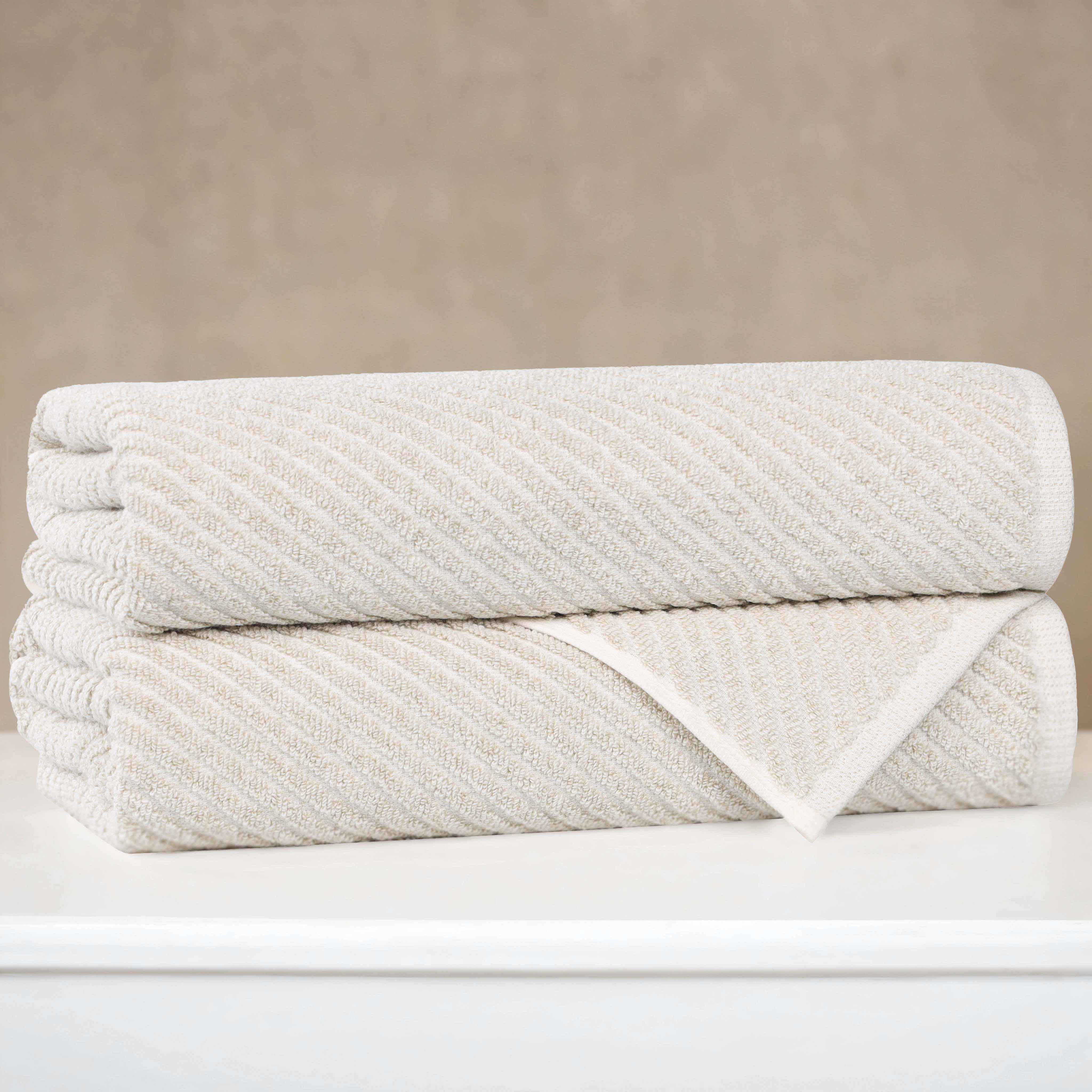 Cotton Blend Diagonal Rib Bath Towel Set of 2 - Bath Towel by Superior Brand