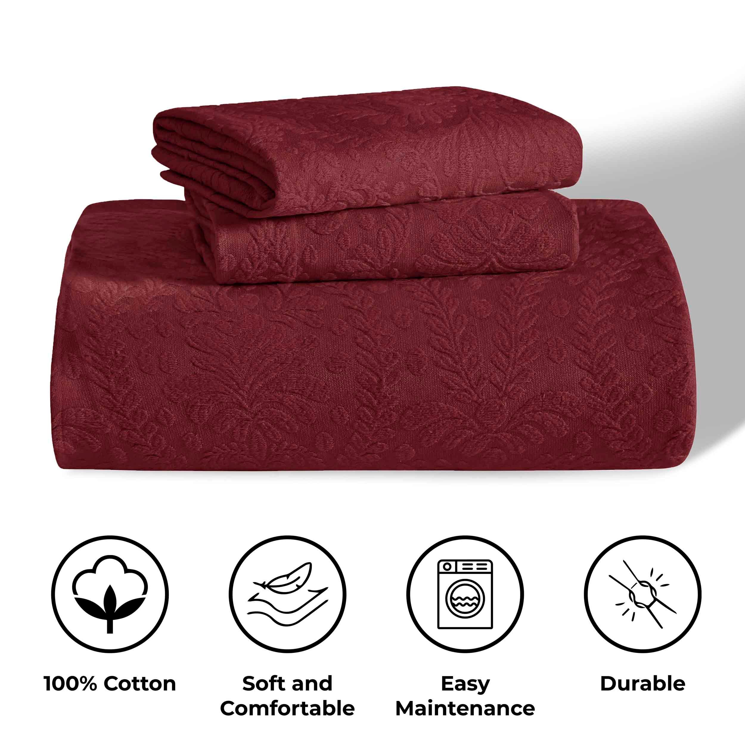 Lightweight Cotton Blend Bedspread Set 3-Piece Aspen Jacquard Floral Scalloped Edge - Bedspread by Superior Brand