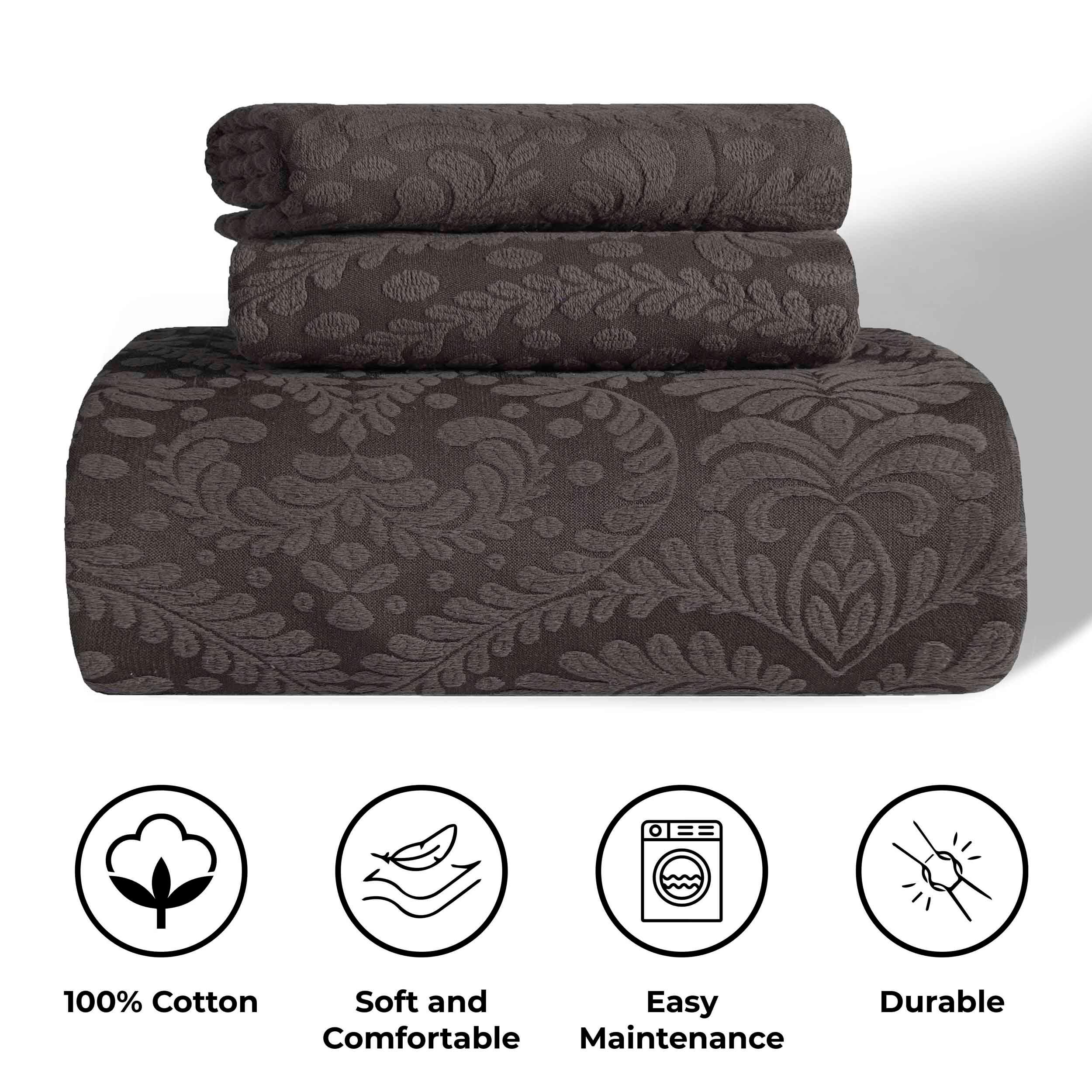 Lightweight Cotton Blend Bedspread Set 3-Piece Aspen Jacquard Floral Scalloped Edge - Bedspread by Superior Brand