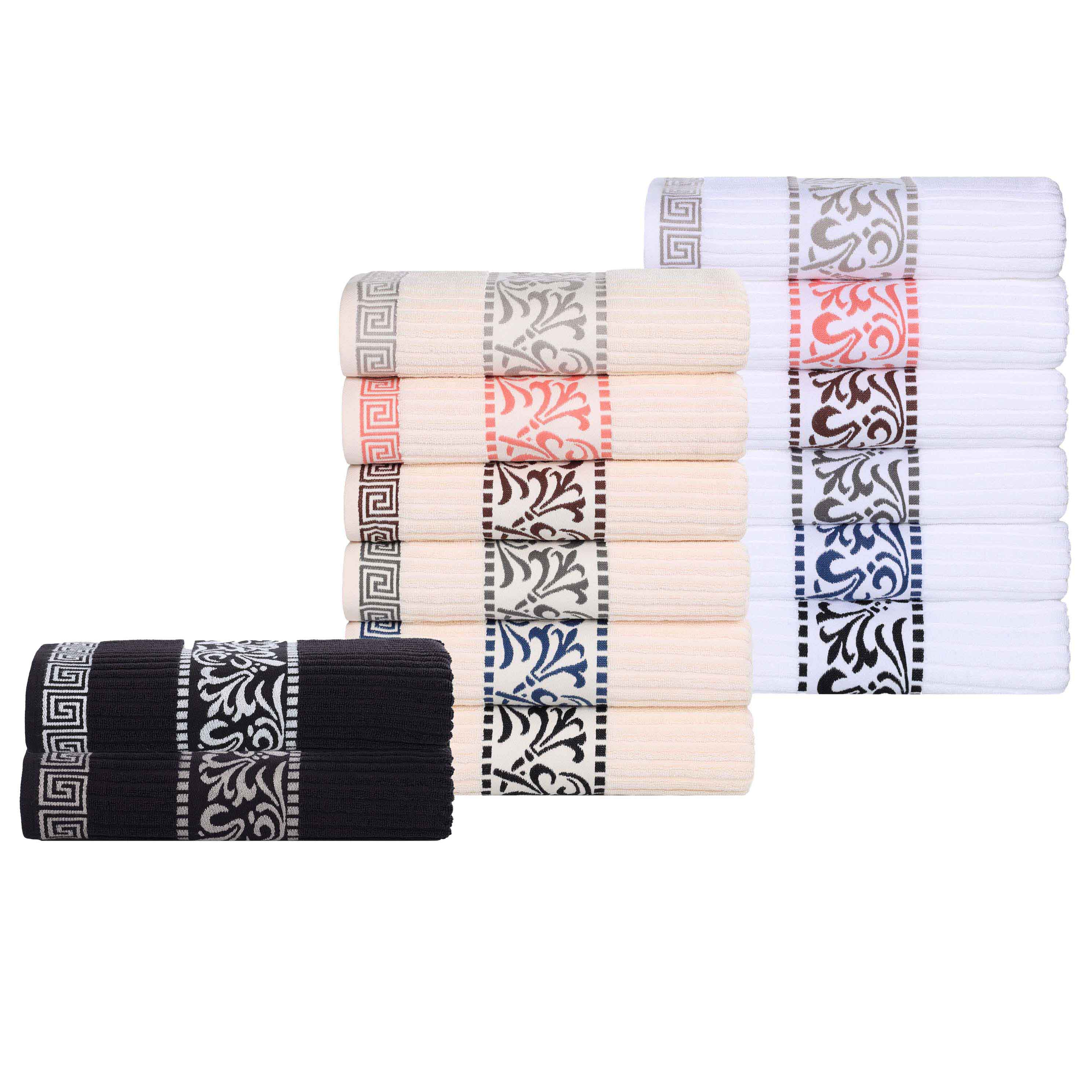 Superior Athens Cotton Greek Key Trim 8 Piece Towel Set - Towel Set by Superior Brand