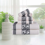 Athens Cotton Medium Weight Floral Greek Key Trim 6 Piece Towel Set - Towel Set by Superior Brand