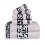 Athens Cotton Medium Weight Floral Greek Key Trim 6 Piece Towel Set - Towel Set by Superior Brand