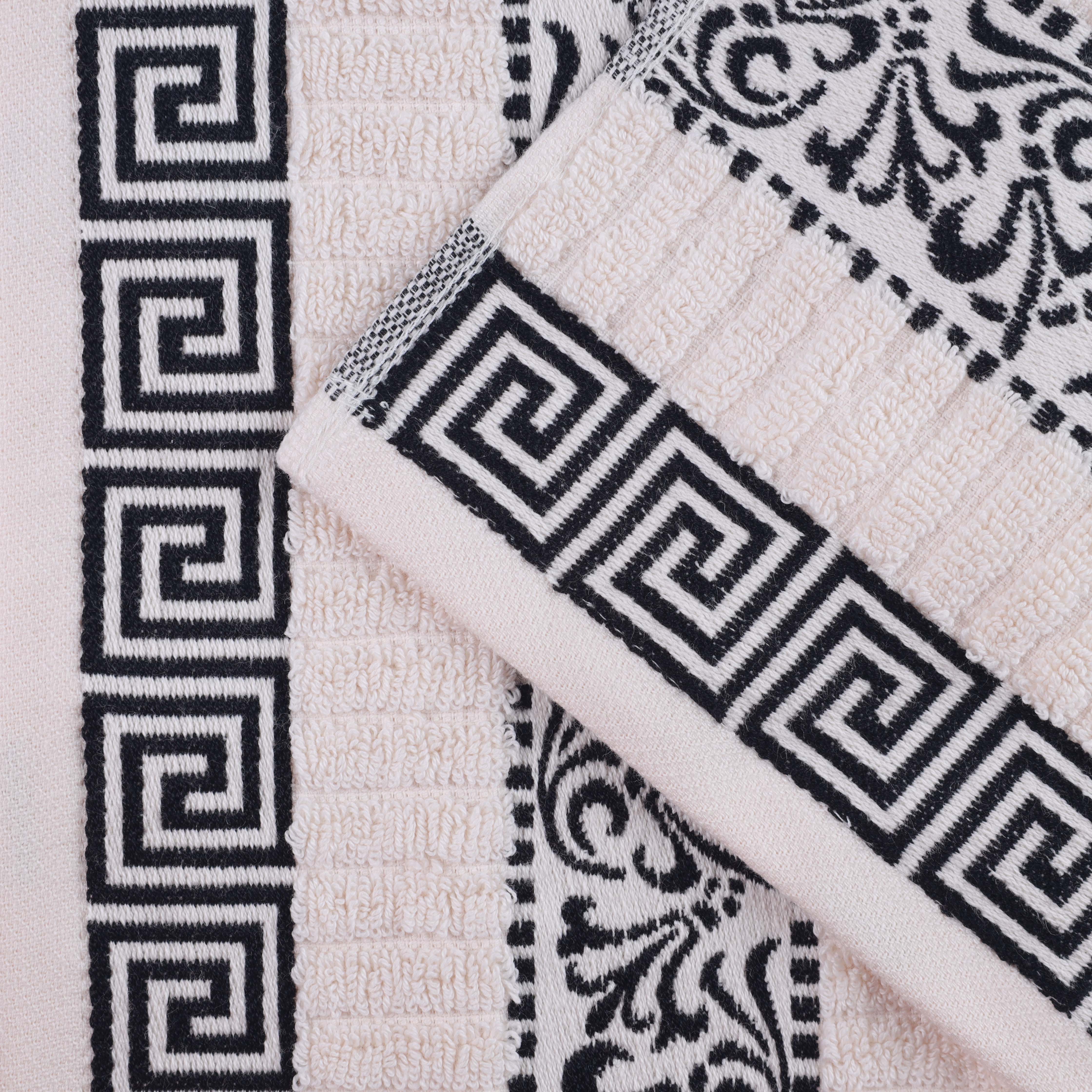 Athens Cotton Medium Weight Floral Greek Key Trim 6 Piece Towel Set - Towel Set by Superior Brand