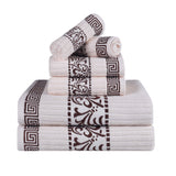 Athens Cotton Medium Weight Floral Greek Key Trim 6 Piece Towel Set - Towel Set by Superior Brand