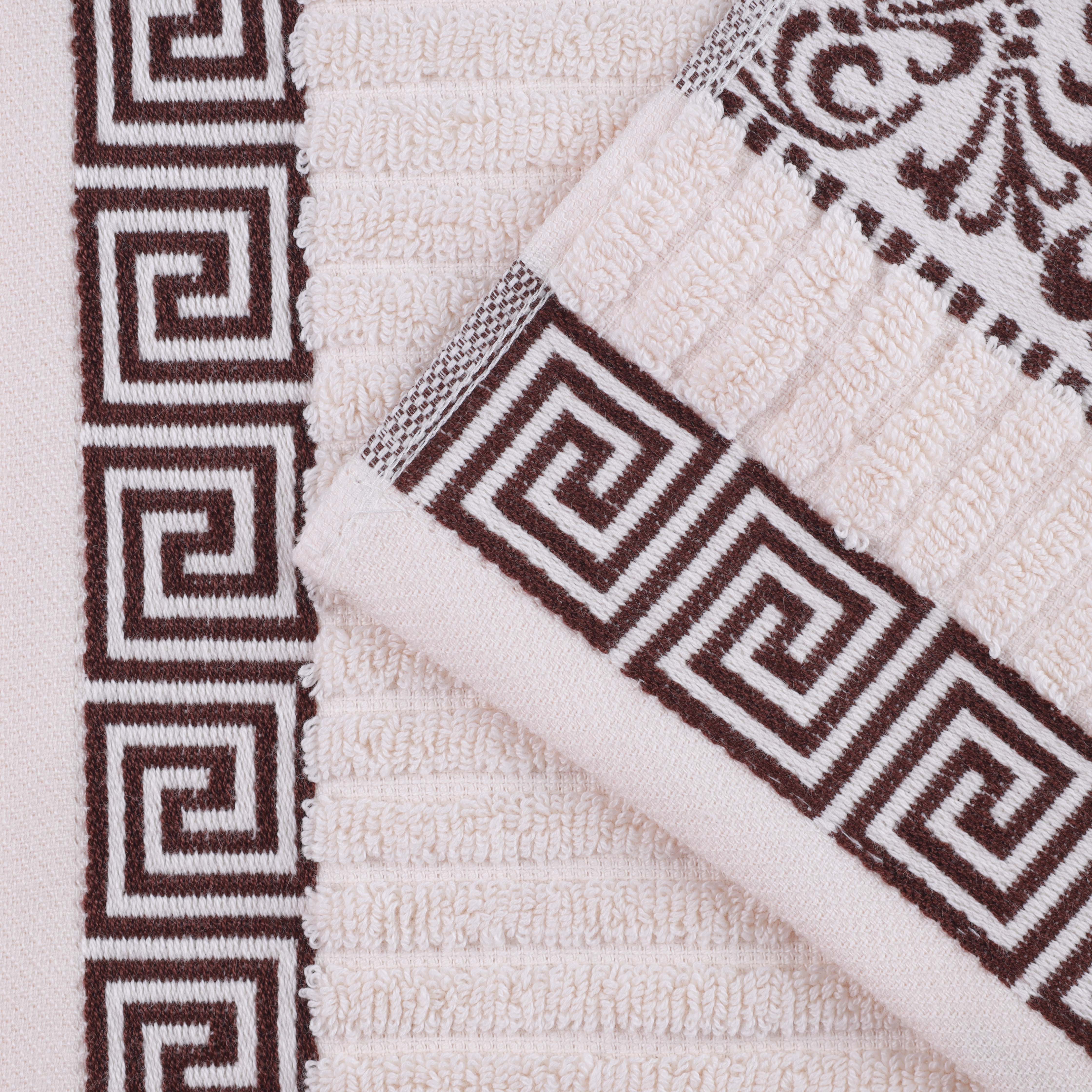 Athens Cotton Medium Weight Floral Greek Key Trim 6 Piece Towel Set - Towel Set by Superior Brand