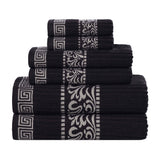 Athens Cotton Medium Weight Floral Greek Key Trim 6 Piece Towel Set - Towel Set by Superior Brand