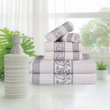 Athens Cotton Medium Weight Floral Greek Key Trim 6 Piece Towel Set - Towel Set by Superior Brand