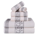 Athens Cotton Medium Weight Floral Greek Key Trim 6 Piece Towel Set - Towel Set by Superior Brand