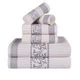 Athens Cotton Medium Weight Floral Greek Key Trim 6 Piece Towel Set - Towel Set by Superior Brand