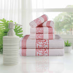 Athens Cotton Medium Weight Floral Greek Key Trim 6 Piece Towel Set - Towel Set by Superior Brand