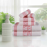 Athens Cotton Medium Weight Floral Greek Key Trim 6 Piece Towel Set - Towel Set by Superior Brand