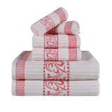 Athens Cotton Medium Weight Floral Greek Key Trim 6 Piece Towel Set - Towel Set by Superior Brand