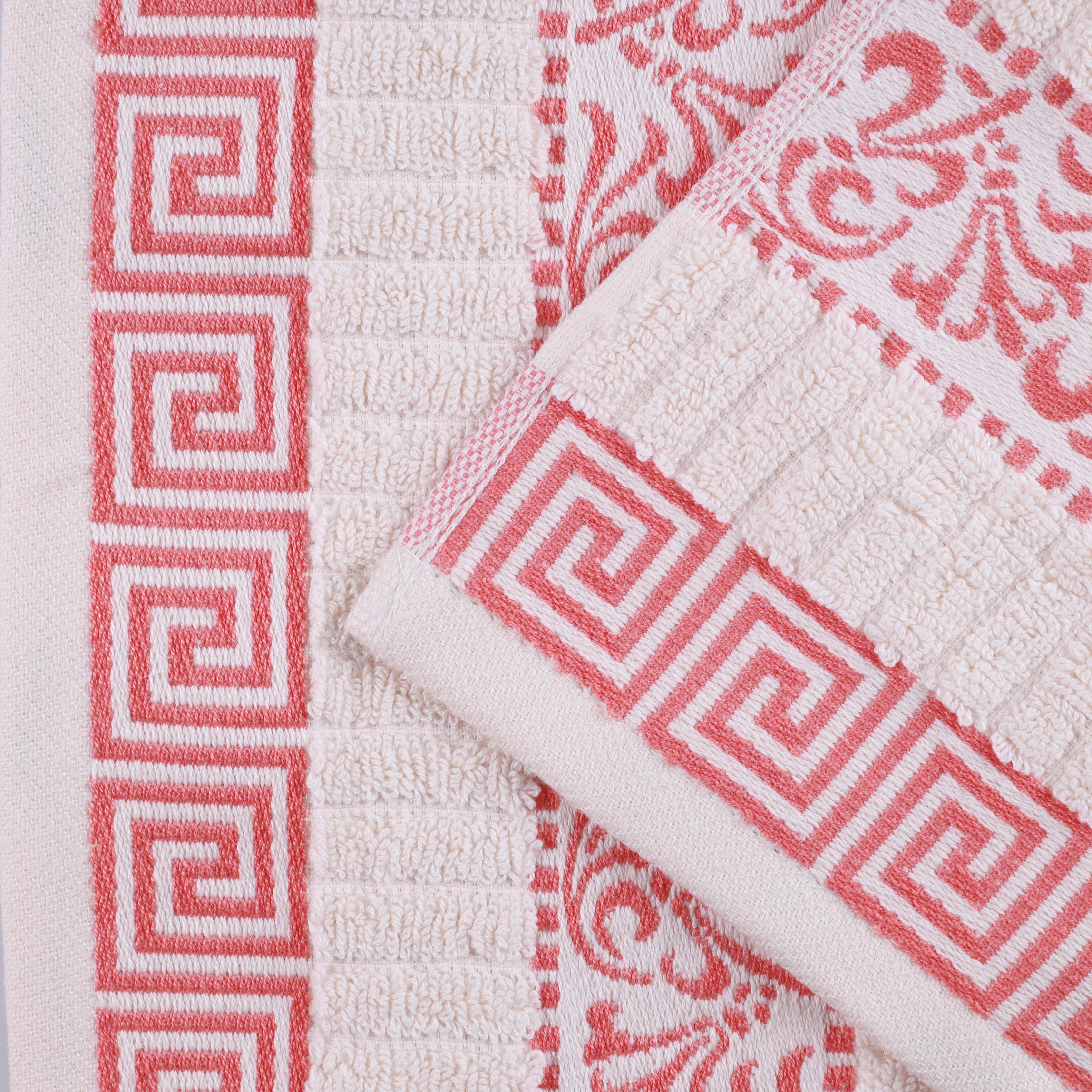 Athens Cotton Medium Weight Floral Greek Key Trim 6 Piece Towel Set - Towel Set by Superior Brand
