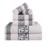Athens Cotton Medium Weight Floral Greek Key Trim 6 Piece Towel Set - Towel Set by Superior Brand