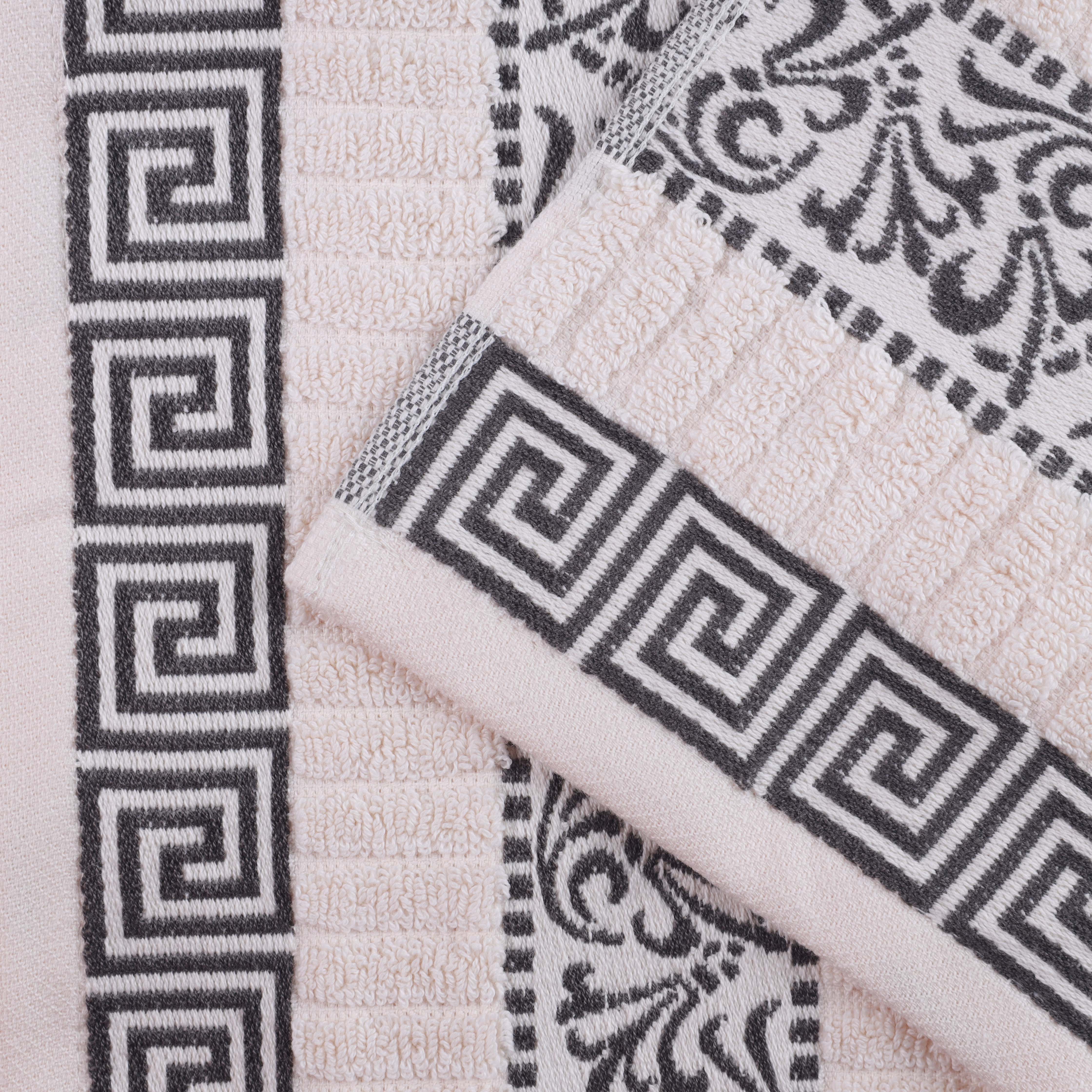 Athens Cotton Medium Weight Floral Greek Key Trim 6 Piece Towel Set - Towel Set by Superior Brand