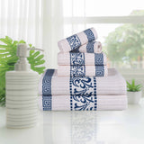 Athens Cotton Medium Weight Floral Greek Key Trim 6 Piece Towel Set - Towel Set by Superior Brand