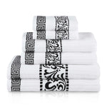 Athens Cotton Medium Weight Floral Greek Key Trim 6 Piece Towel Set - Towel Set by Superior Brand