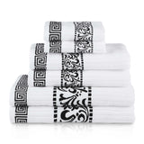 Athens Cotton Medium Weight Floral Greek Key Trim 6 Piece Towel Set - Towel Set by Superior Brand