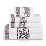 Athens Cotton Medium Weight Floral Greek Key Trim 6 Piece Towel Set - Towel Set by Superior Brand