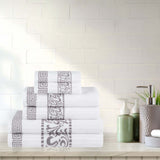 Athens Cotton Medium Weight Floral Greek Key Trim 6 Piece Towel Set - Towel Set by Superior Brand