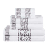 Athens Cotton Medium Weight Floral Greek Key Trim 6 Piece Towel Set - Towel Set by Superior Brand