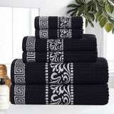 Athens Cotton Medium Weight Floral Greek Key Trim 6 Piece Towel Set - Towel Set by Superior Brand