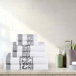 Athens Cotton Medium Weight Floral Greek Key Trim 6 Piece Towel Set - Towel Set by Superior Brand