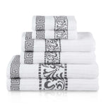 Athens Cotton Medium Weight Floral Greek Key Trim 6 Piece Towel Set - Towel Set by Superior Brand