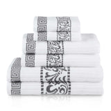 Athens Cotton Medium Weight Floral Greek Key Trim 6 Piece Towel Set - Towel Set by Superior Brand