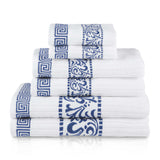 Athens Cotton Medium Weight Floral Greek Key Trim 6 Piece Towel Set - Towel Set by Superior Brand