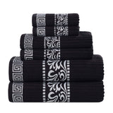 Athens Cotton Medium Weight Floral Greek Key Trim 6 Piece Towel Set - Towel Set by Superior Brand