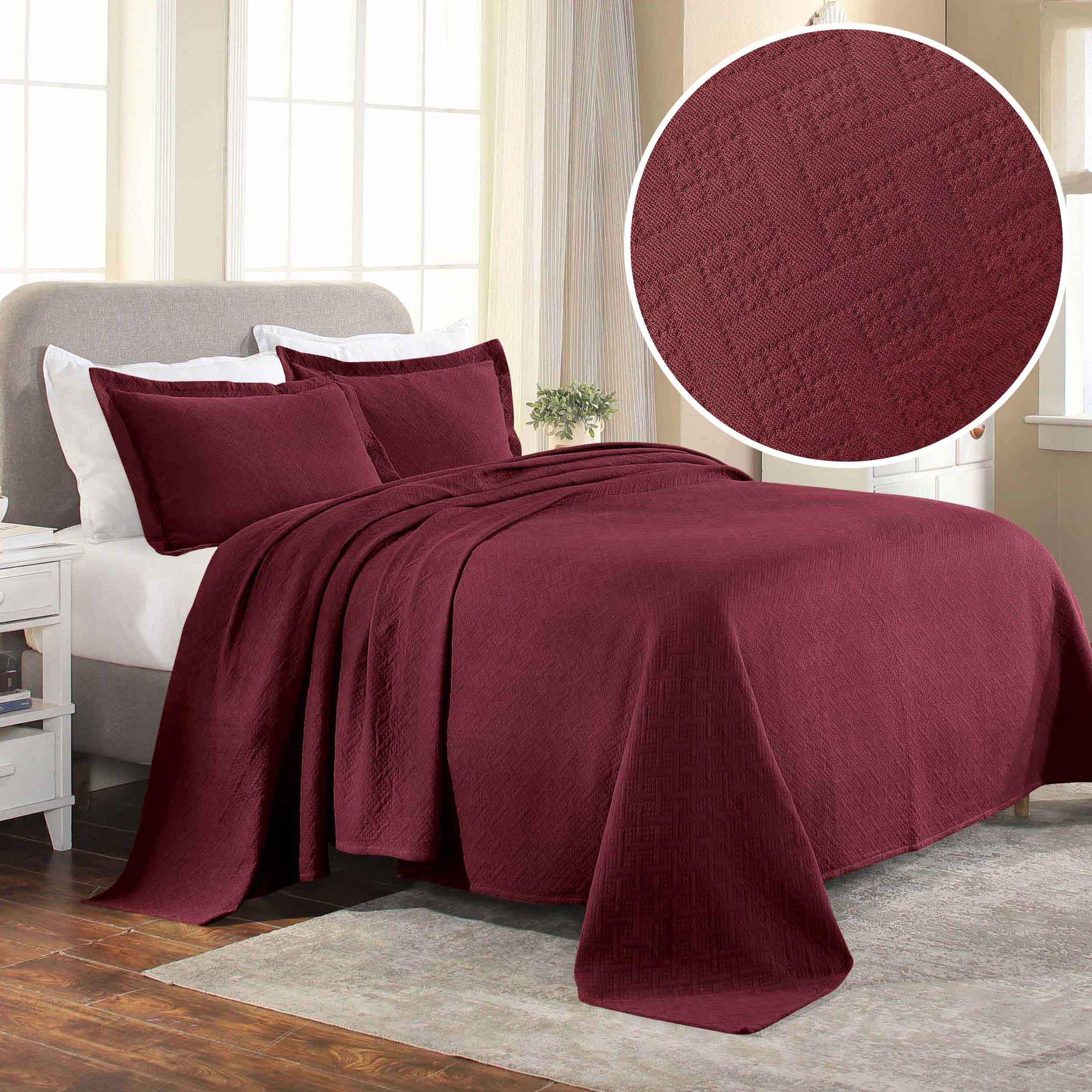 Lightweight Cotton Matelassé Bedspread Set 3-Piece Basketweave Jacquard - Bedspread by Superior Brand
