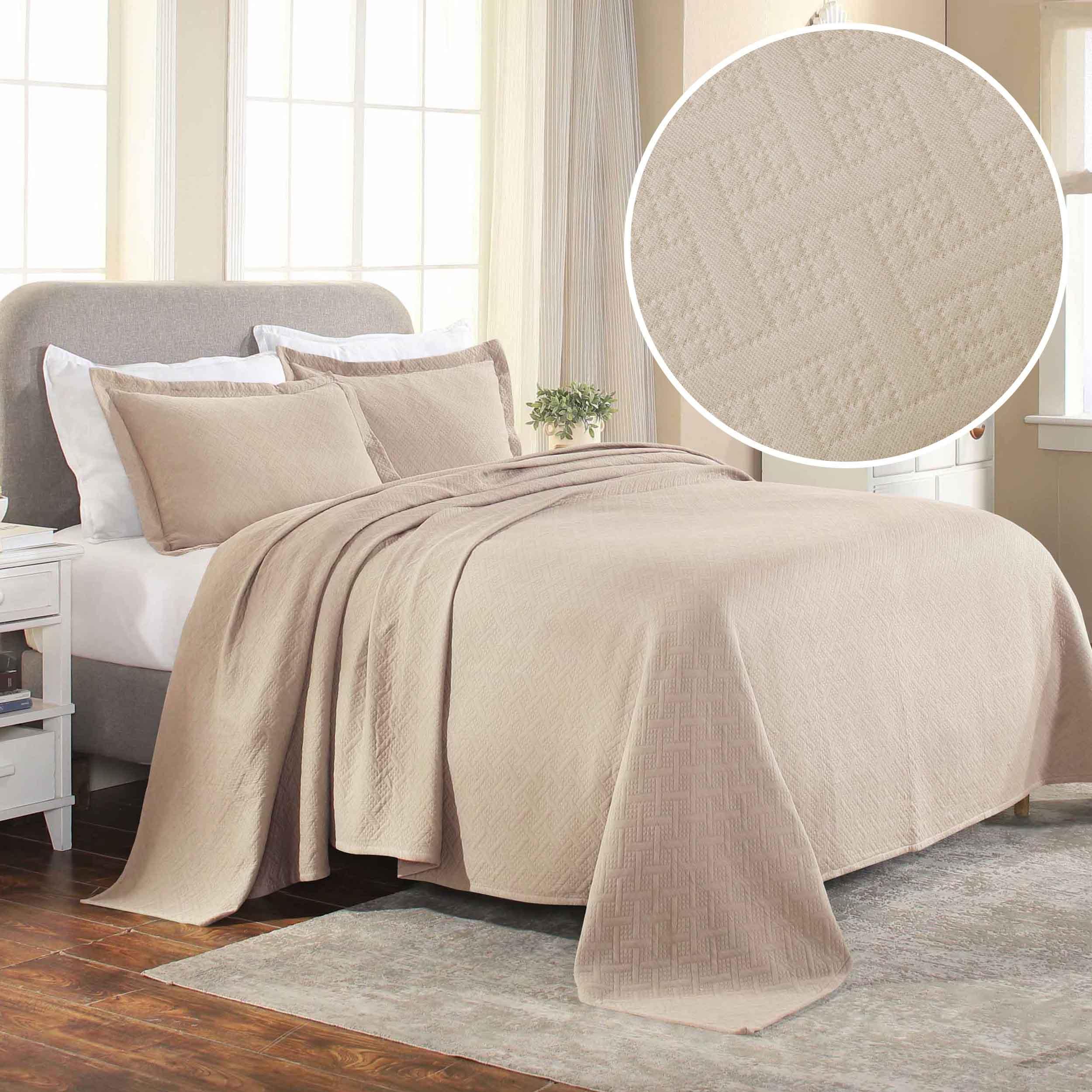 Lightweight Cotton Matelassé Bedspread Set 3-Piece Basketweave Jacquard - Bedspread by Superior Brand