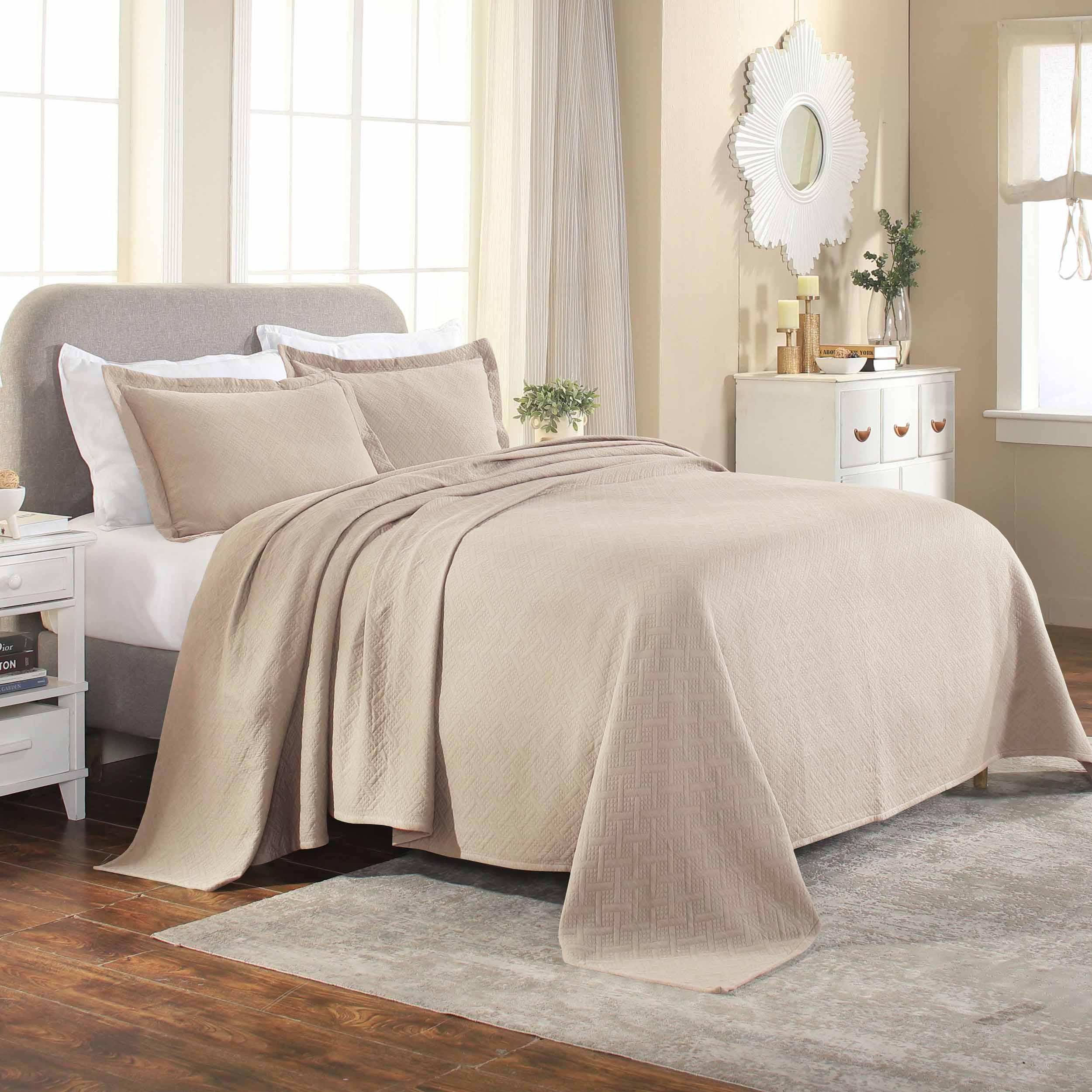 Lightweight Cotton Matelassé Bedspread Set 3-Piece Basketweave Jacquard - Bedspread by Superior Brand
