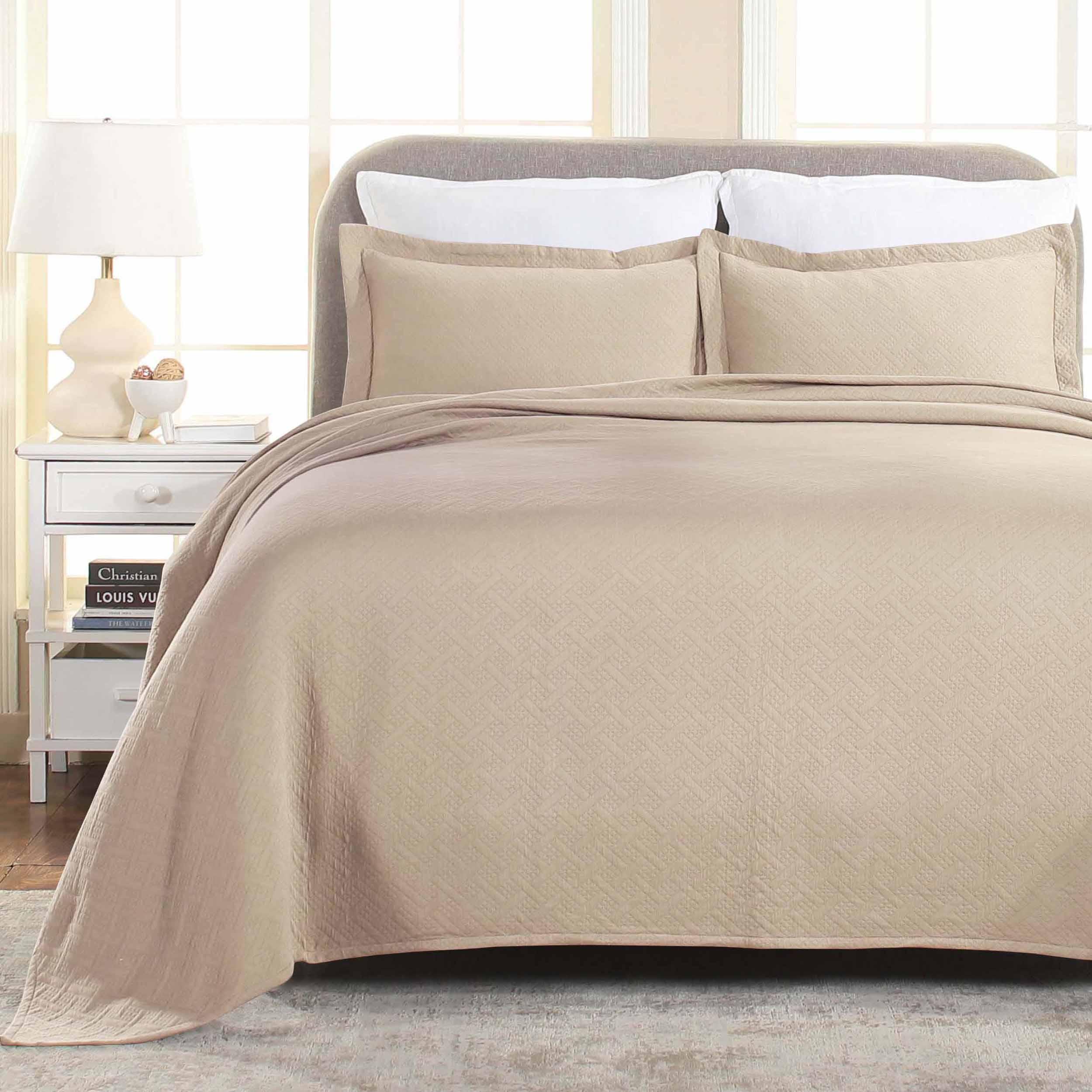 Lightweight Cotton Matelassé Bedspread Set 3-Piece Basketweave Jacquard - Bedspread by Superior Brand