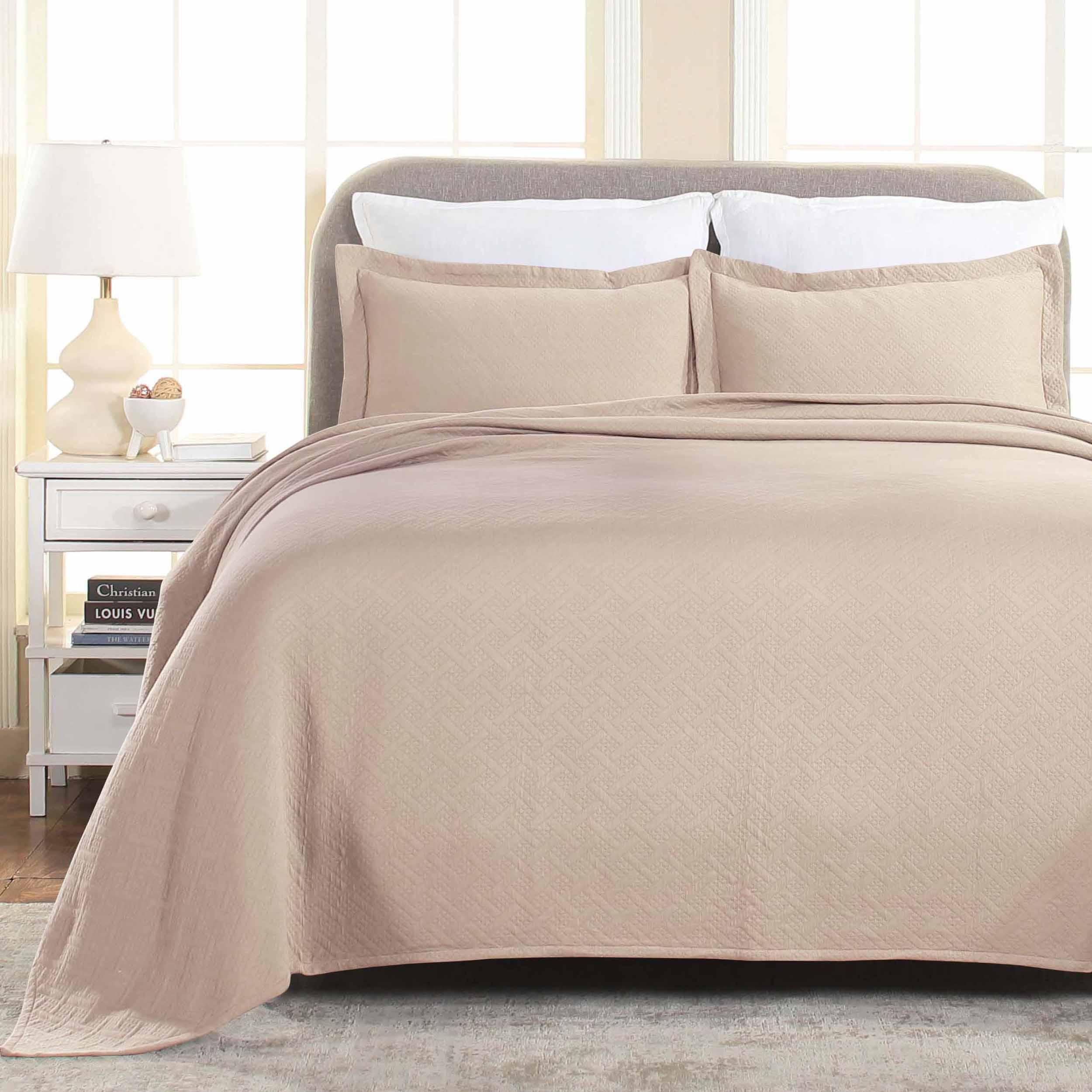 Lightweight Cotton Matelassé Bedspread Set 3-Piece Basketweave Jacquard - Bedspread by Superior Brand