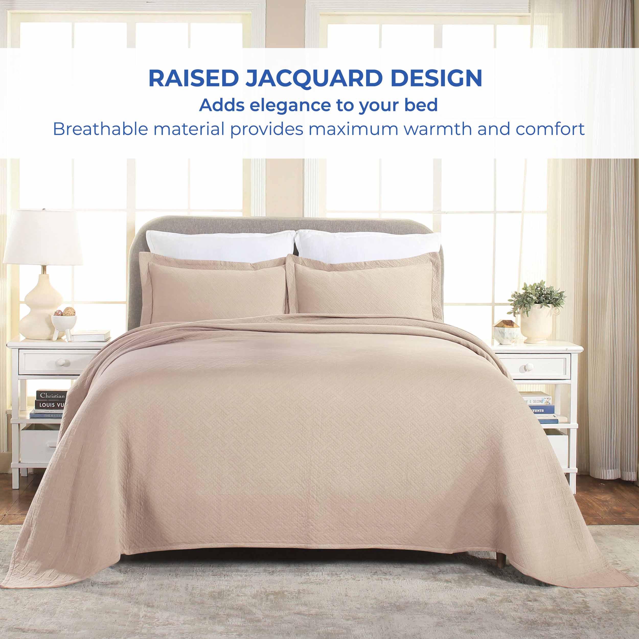 Lightweight Cotton Matelassé Bedspread Set 3-Piece Basketweave Jacquard - Bedspread by Superior Brand