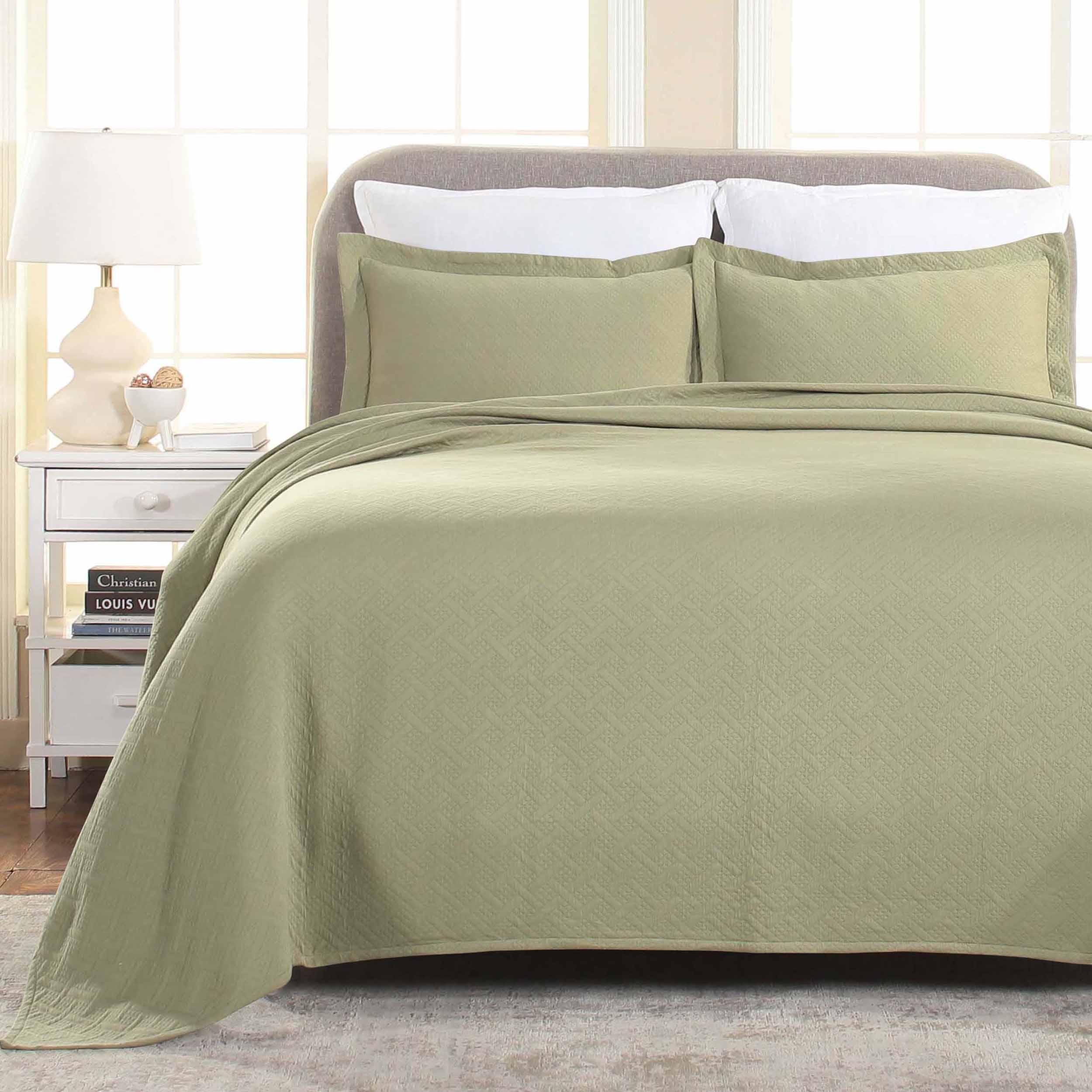 Lightweight Cotton Matelassé Bedspread Set 3-Piece Basketweave Jacquard - Bedspread by Superior Brand