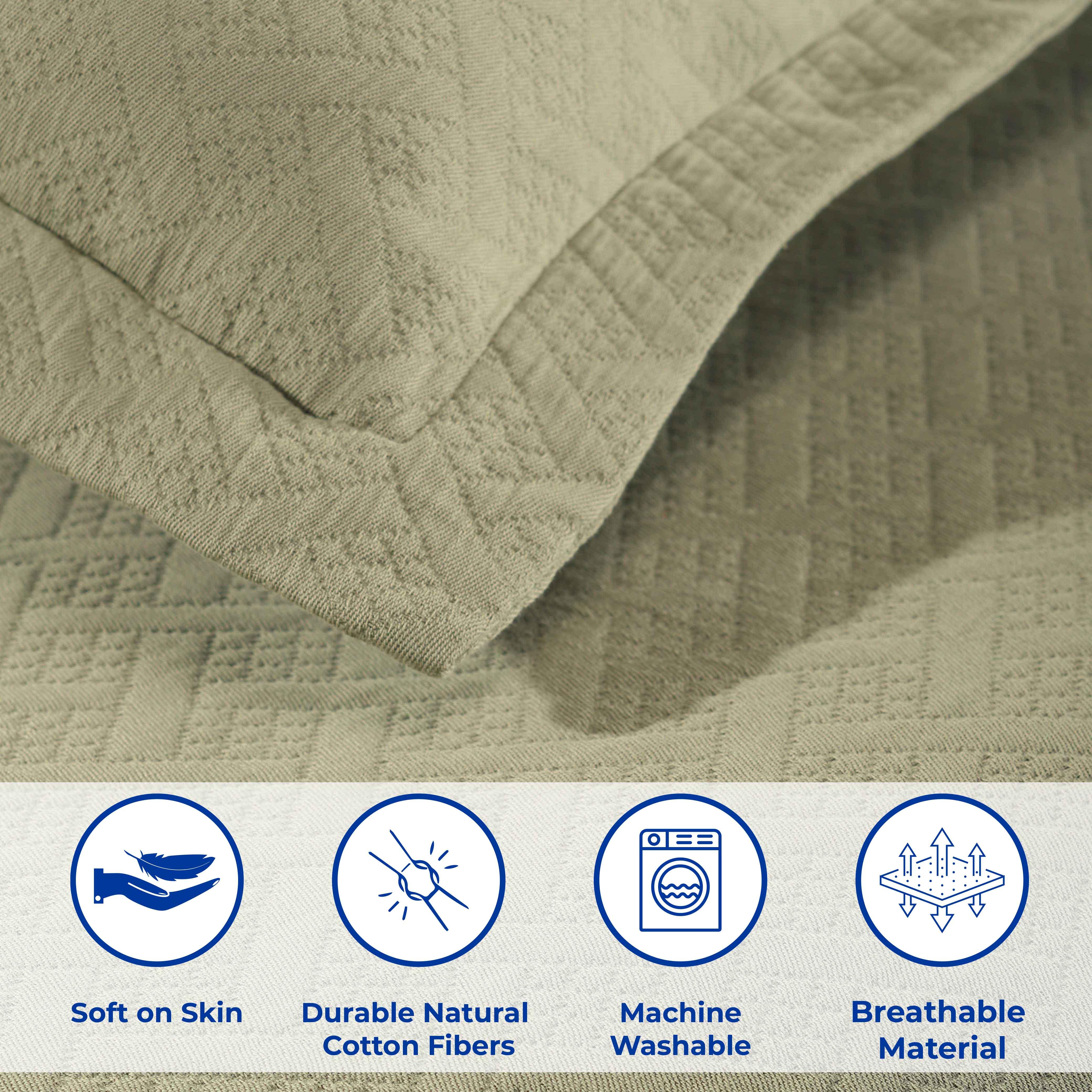 Lightweight Cotton Matelassé Bedspread Set 3-Piece Basketweave Jacquard - Bedspread by Superior Brand