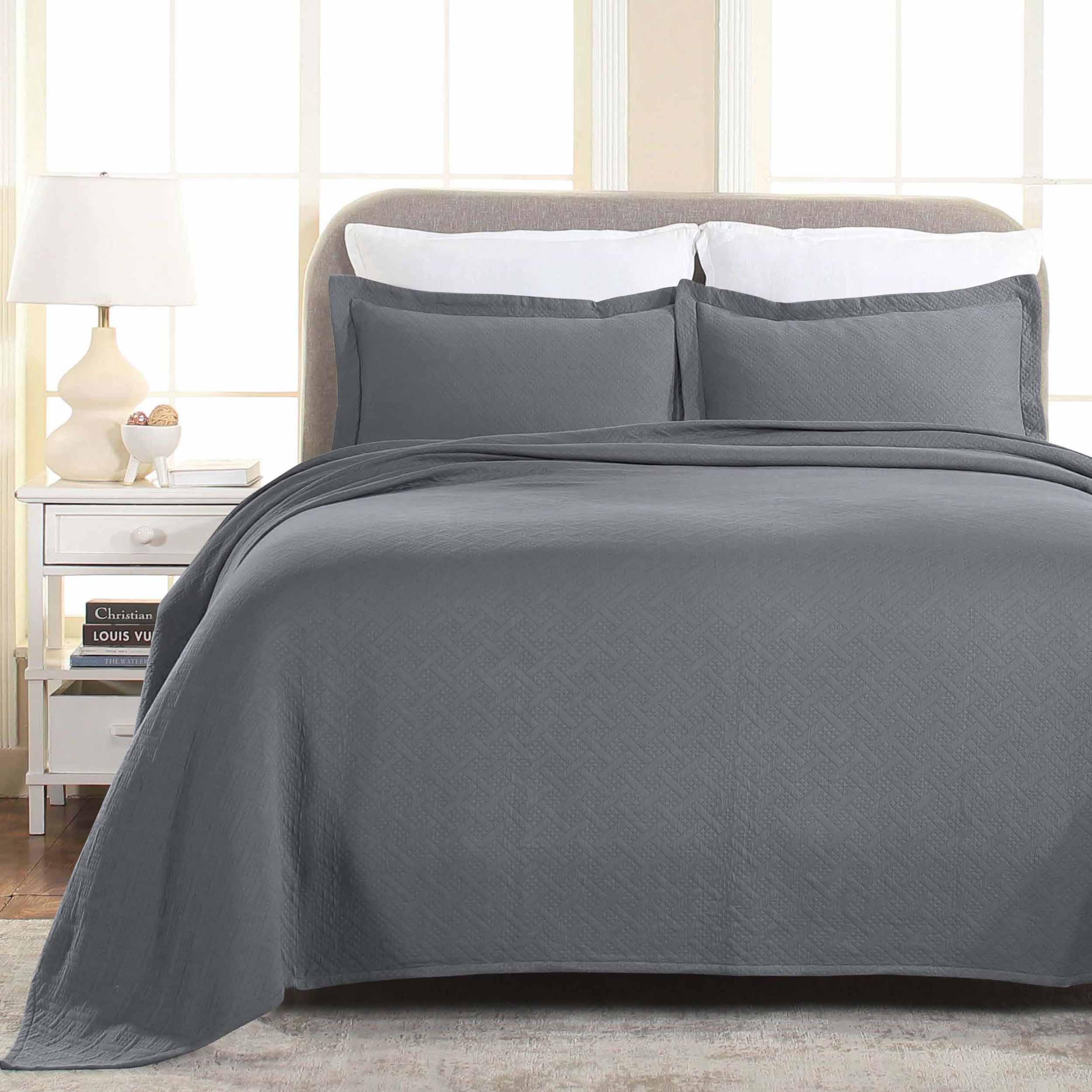 Lightweight Cotton Matelassé Bedspread Set 3-Piece Basketweave Jacquard - Bedspread by Superior Brand