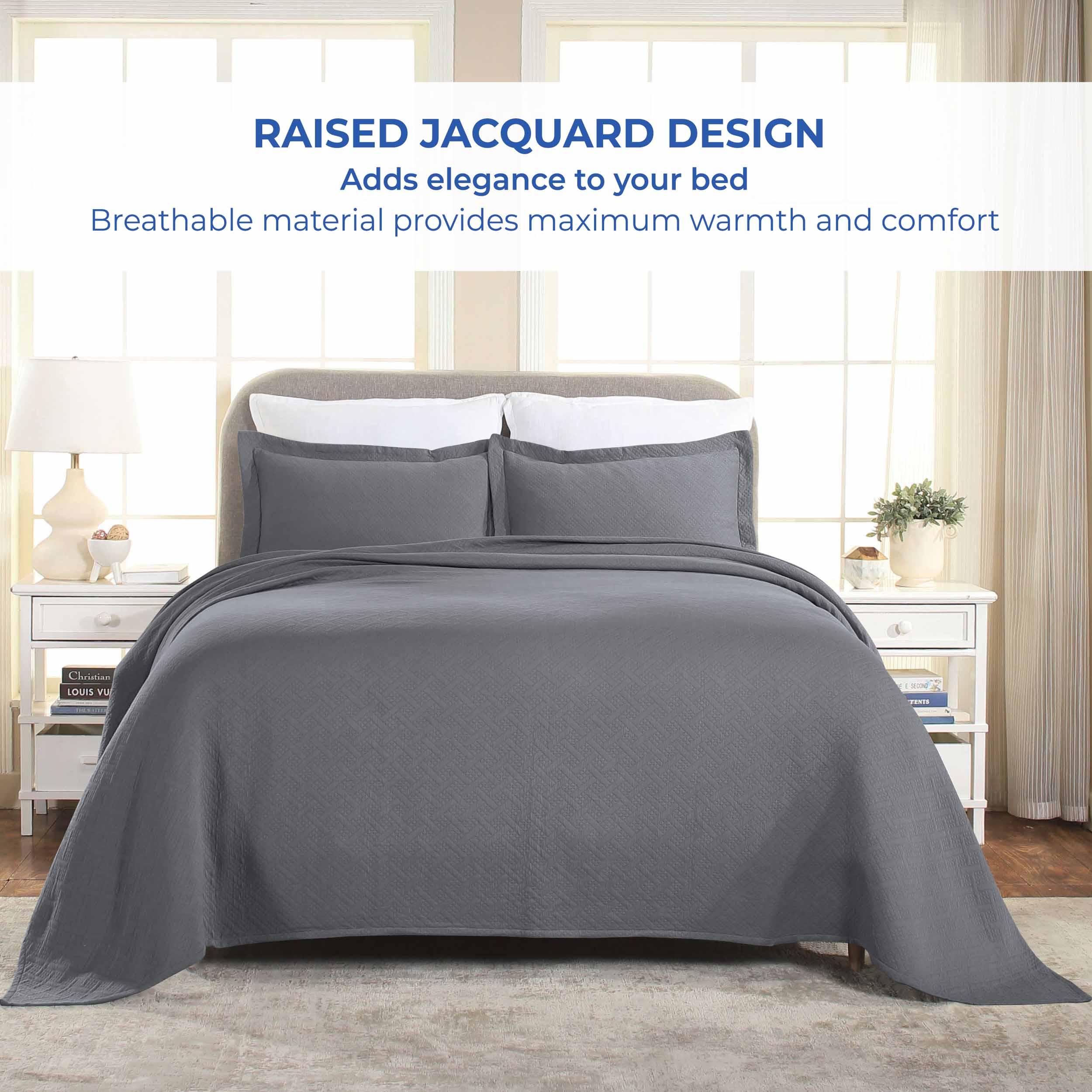 Lightweight Cotton Matelassé Bedspread Set 3-Piece Basketweave Jacquard - Bedspread by Superior Brand