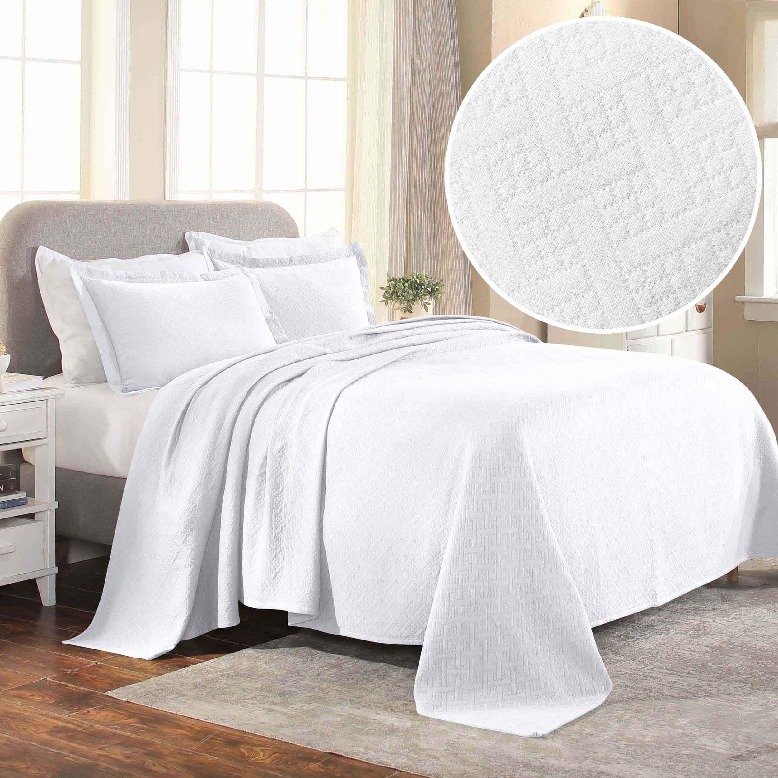 Lightweight Cotton Matelassé Bedspread Set 3-Piece Basketweave Jacquard - Bedspread by Superior Brand