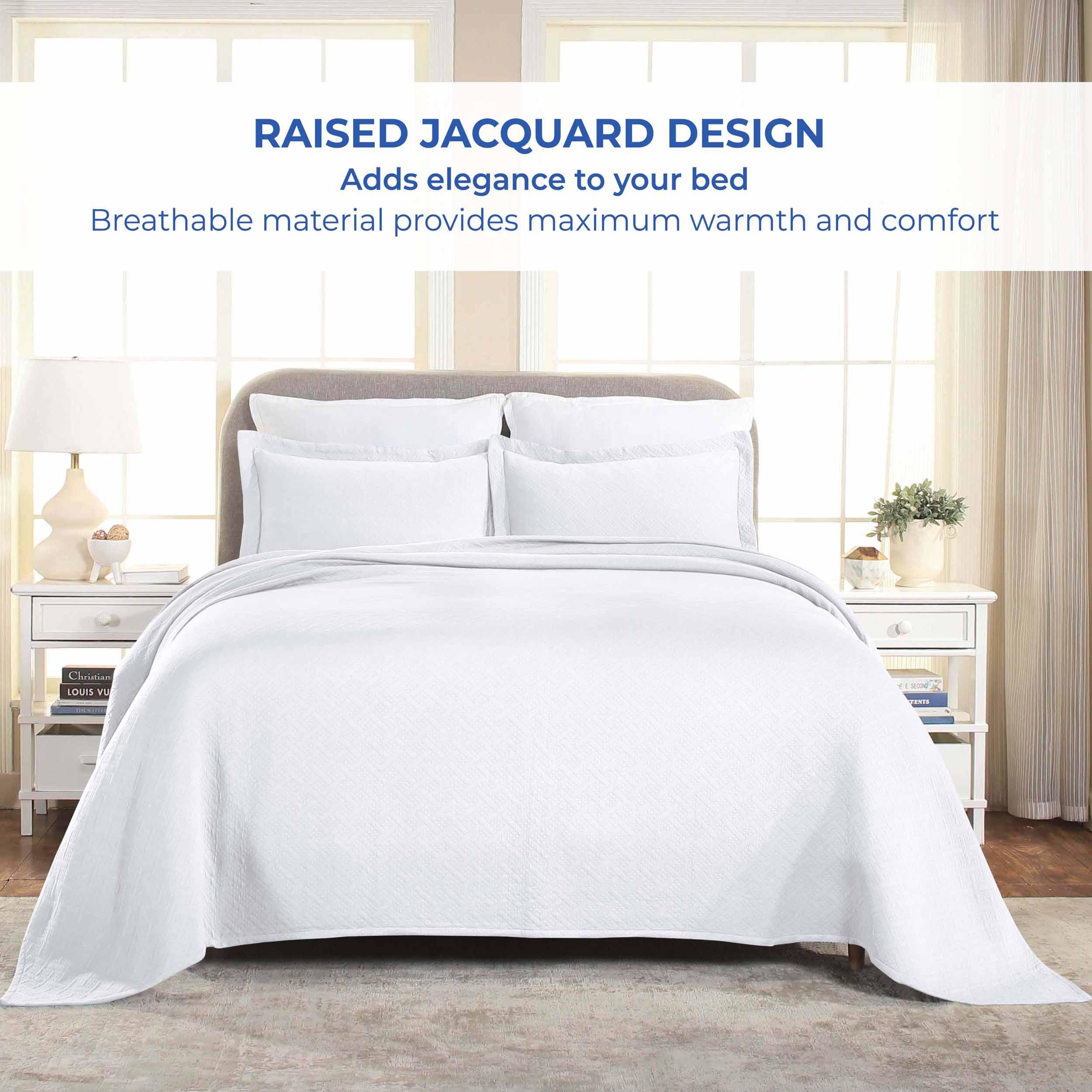 Lightweight Cotton Matelassé Bedspread Set 3-Piece Basketweave Jacquard - Bedspread by Superior Brand