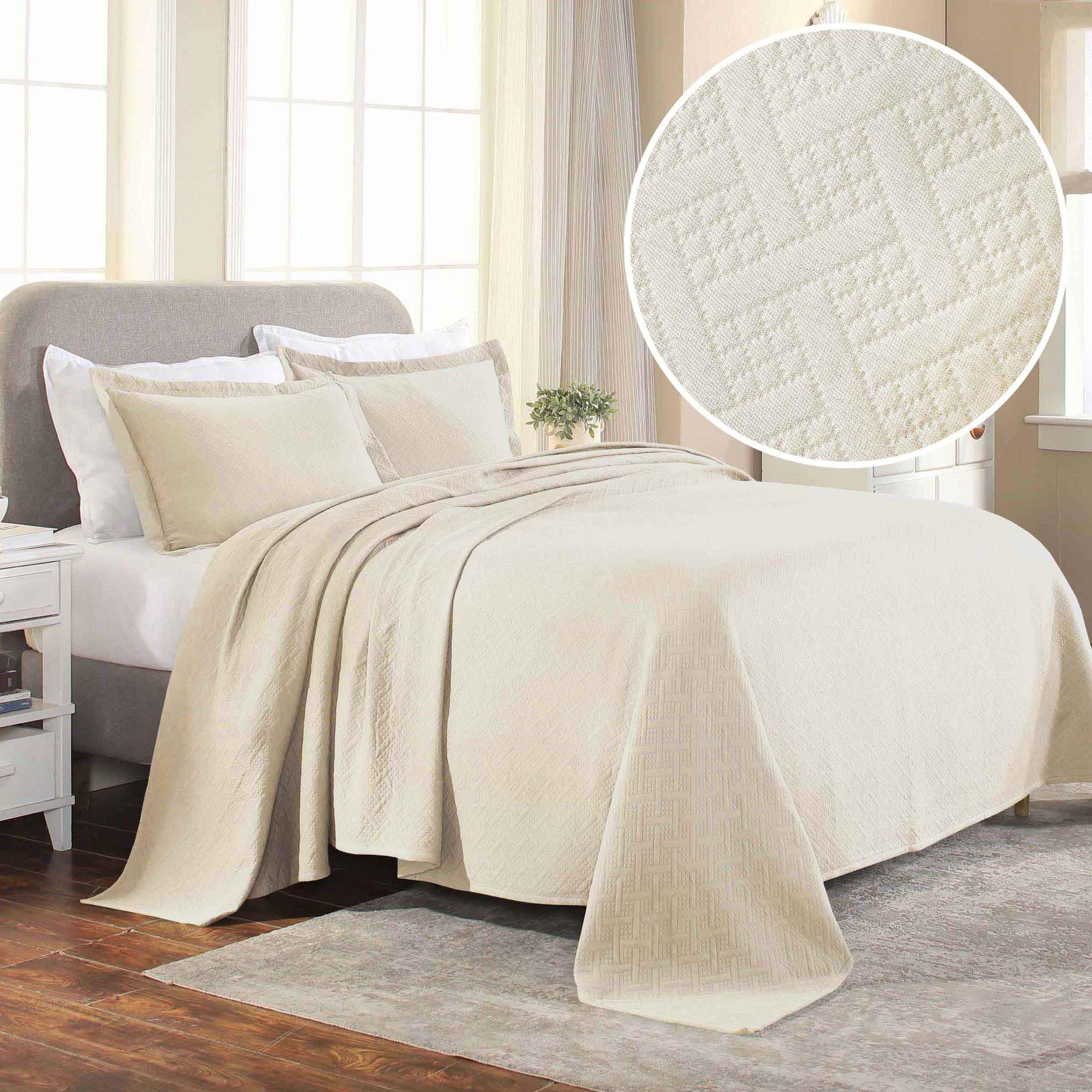 Lightweight Cotton Matelassé Bedspread Set 3-Piece Basketweave Jacquard - Bedspread by Superior Brand