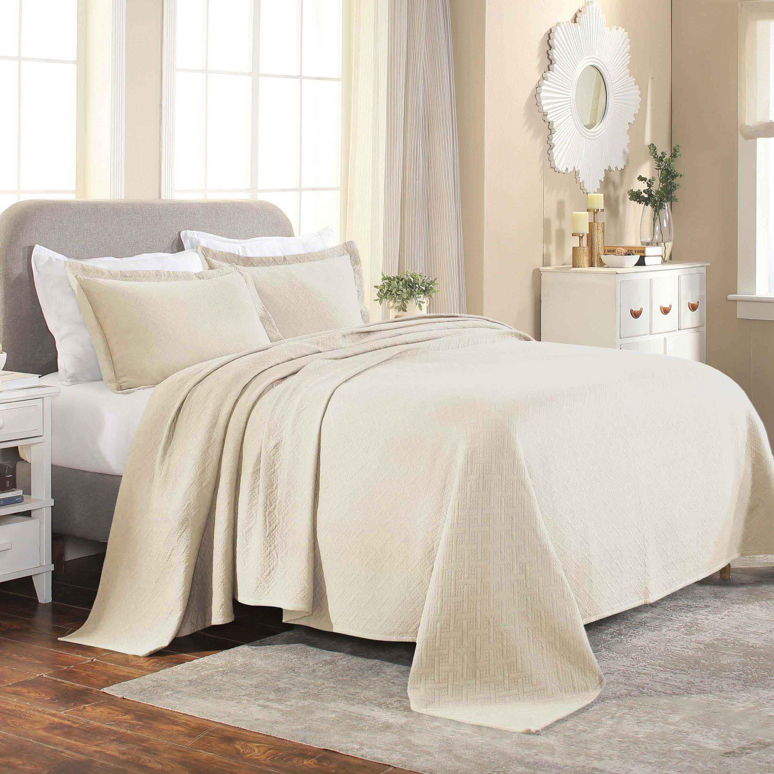 Lightweight Cotton Matelassé Bedspread Set 3-Piece Basketweave Jacquard - Bedspread by Superior Brand