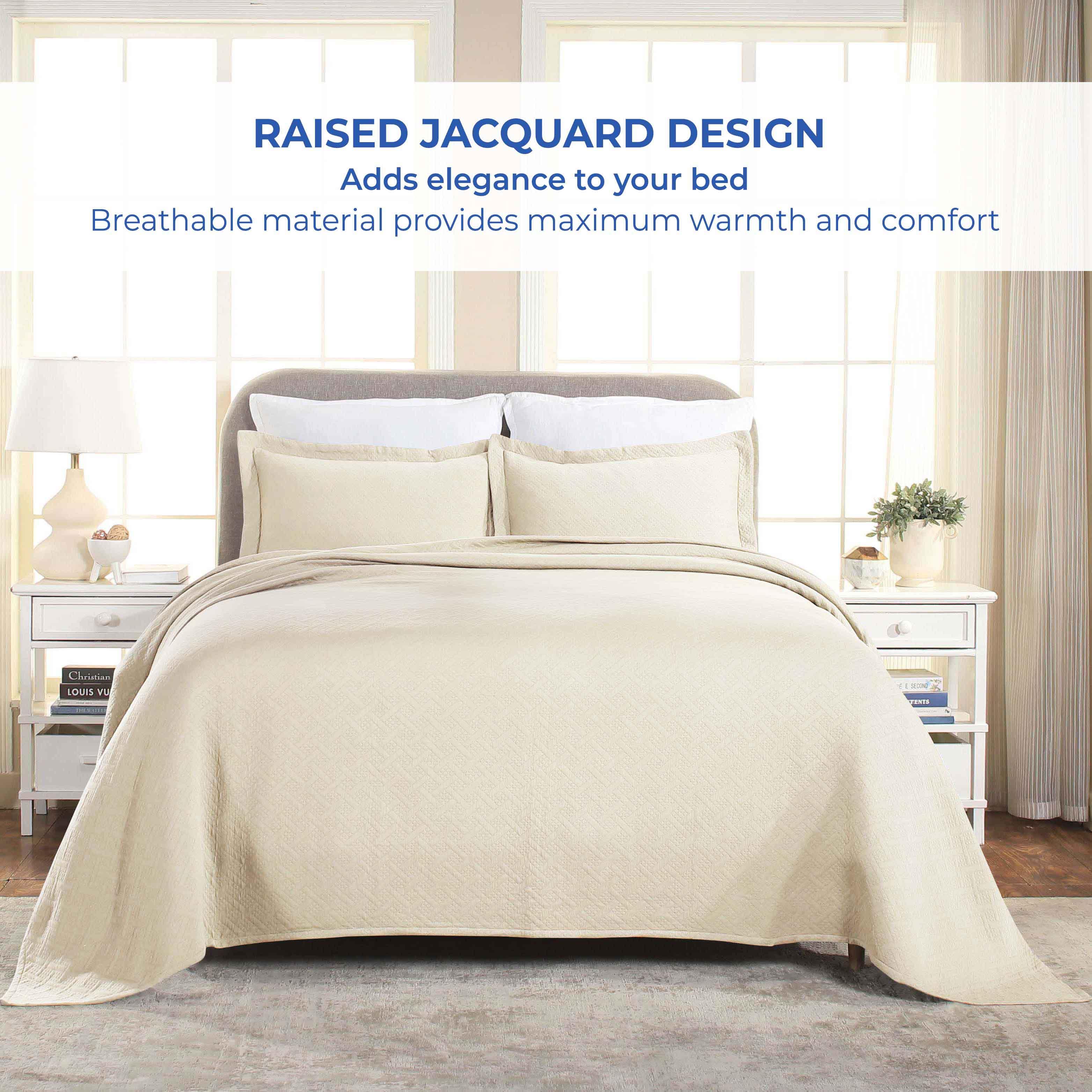 Lightweight Cotton Matelassé Bedspread Set 3-Piece Basketweave Jacquard - Bedspread by Superior Brand