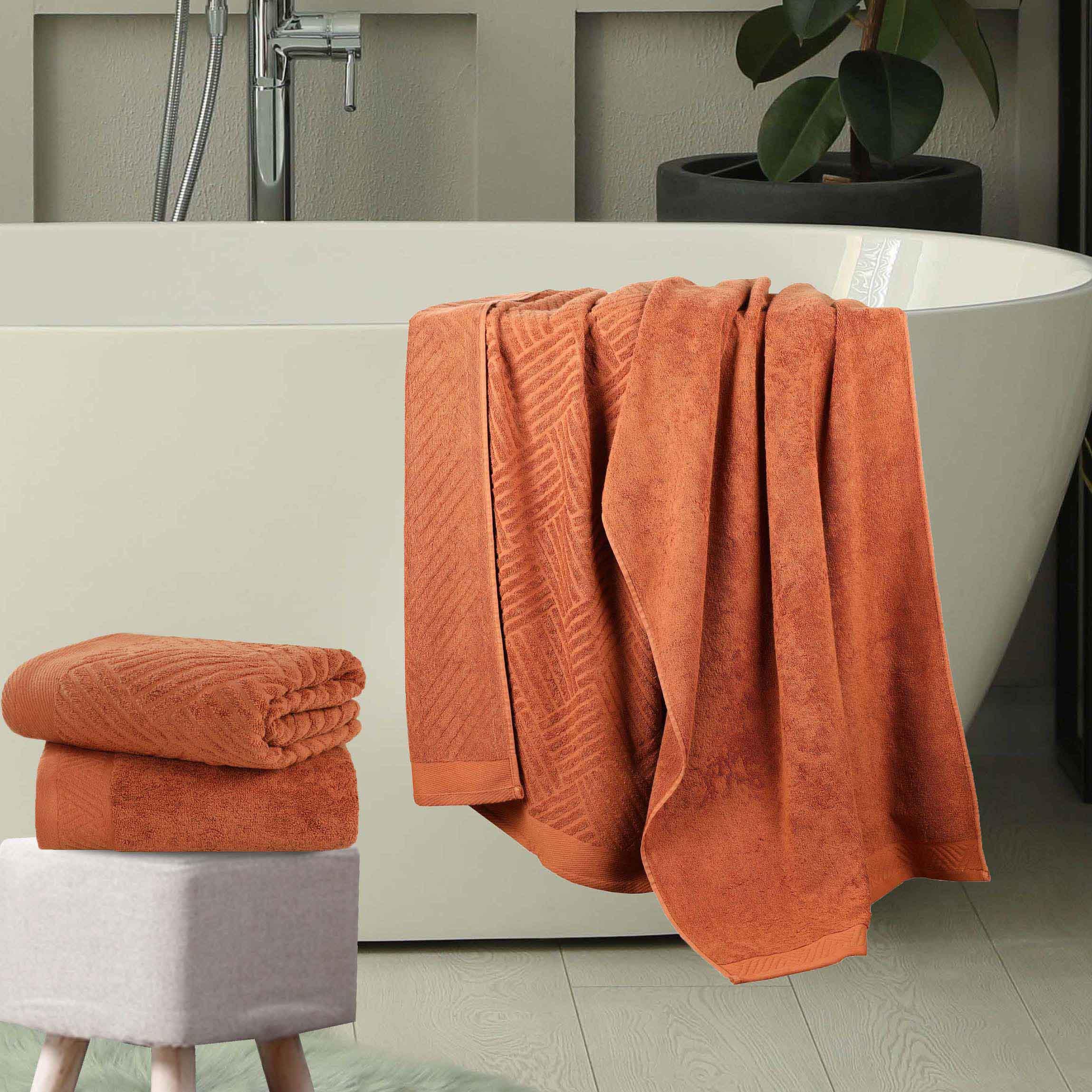 Egyptian Cotton Basketweave Jacquard and Solid Bath Towel Set of 4 - Egyptian Cotton Bath Towel by Superior Brand