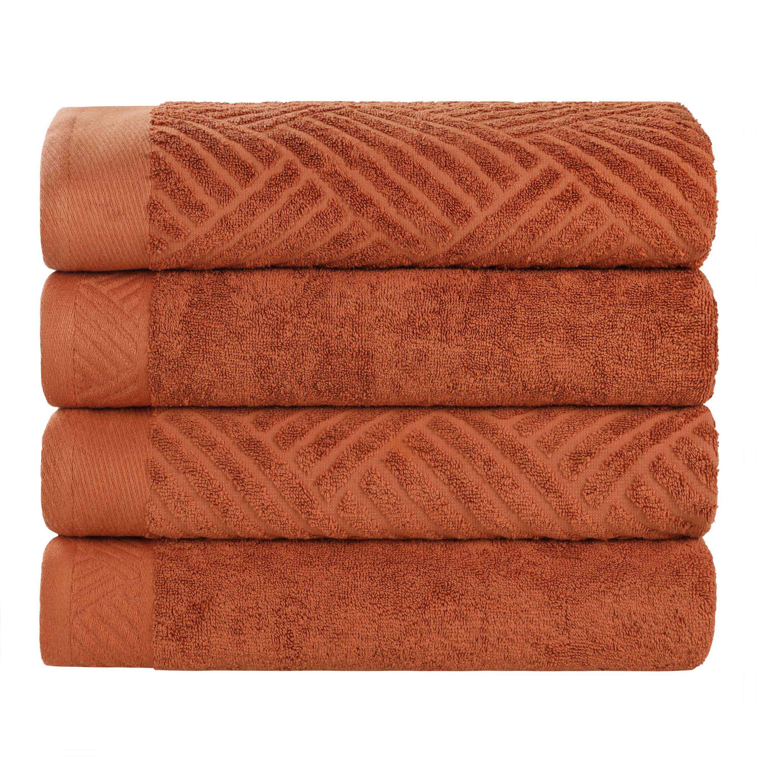 Egyptian Cotton Basketweave Jacquard and Solid Bath Towel Set of 4 - Egyptian Cotton Bath Towel by Superior Brand
