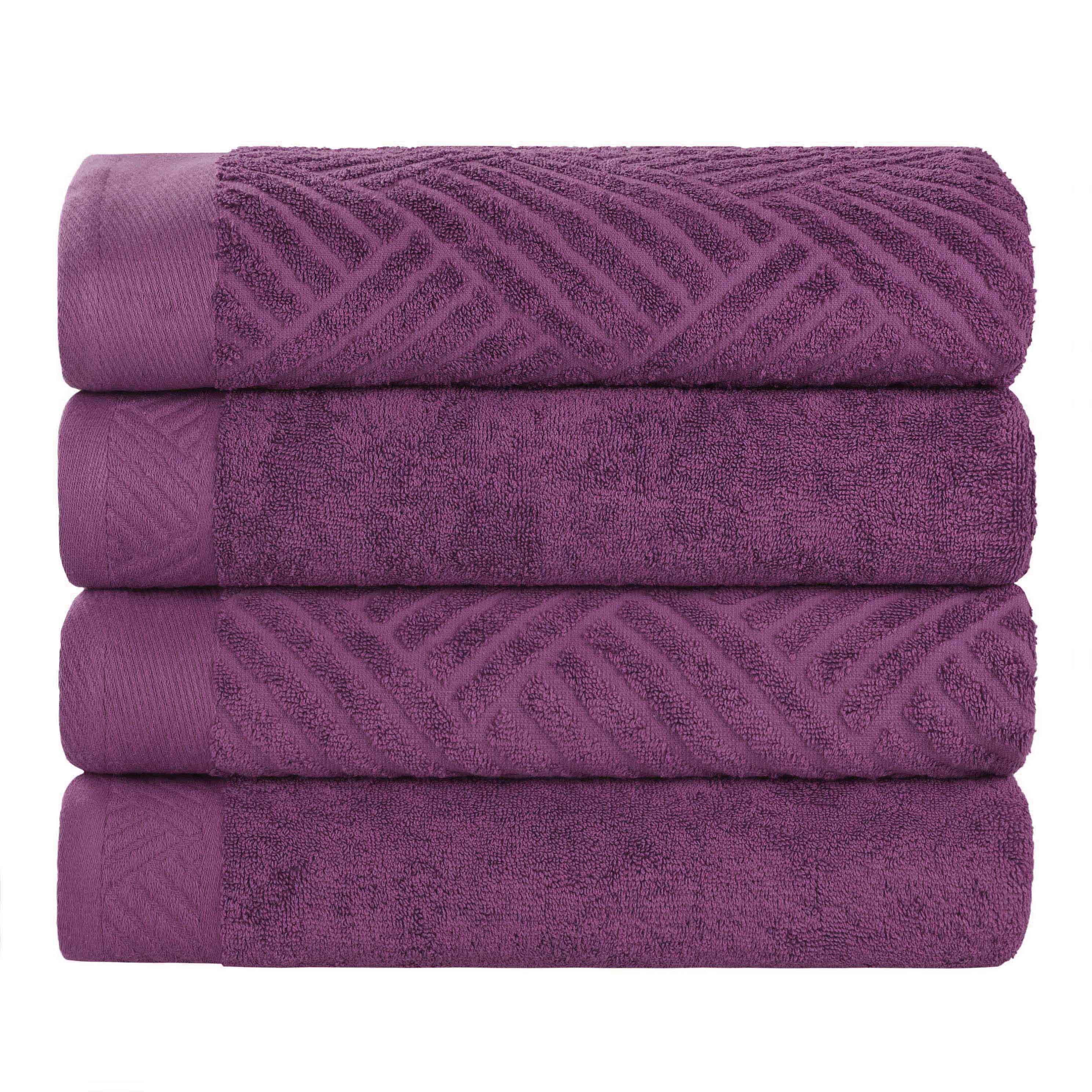 Egyptian Cotton Basketweave Jacquard and Solid Bath Towel Set of 4 - Egyptian Cotton Bath Towel by Superior Brand